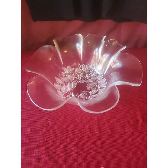 Vtg MIKASA Bianca Rosella Fluted Floral Raised Clear Crystal Glass Serving Bowl - Picture 3 of 5
